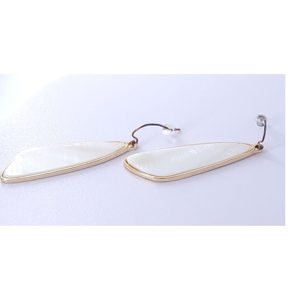 Mother of Pearl Inlay Drop Earrings White Gold Wing Minimal Boho Coastal‎ Luxury - Picture 6 of 11
